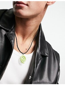 ASOS DESIGN - Collana in corda nera con pendente a spirale verde-Black