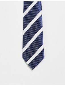 French Connection - Cravatta a righe blu navy e bianca-Bianco