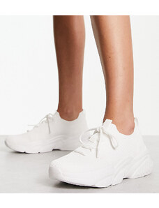 London Rebel Leather Wide Fit London Rebel - Sneakers in maglia bianche con suola spessa a pianta larga-Bianco