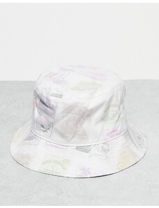 Guess Originals - Cappello da pescatore bianco con stampa di timbro multicolore