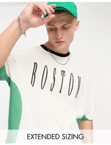 ASOS DESIGN - T-shirt oversize beige color block con pannelli verdi e stampa "Boston"-Neutro