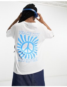 Noisy May - T-shirt oversize bianca con stampa "Peace Out"-Bianco