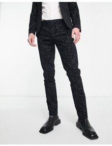 Twisted Tailor - Helfand - Pantaloni da abito skinny color antracite con motivo leopardato floccato-Black