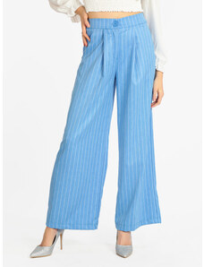 Solada Pantaloni Gessati Donna a Gamba Larga Eleganti Blu Taglia S