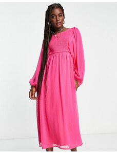 Miss Selfridge - Vestito midi testurizzato rosa vivo arricciato-Multicolore