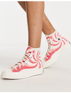 Converse - Chuck 70 Hi - Sneakers alte rosa e bianche con motivo a spirale