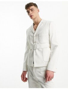 ASOS DESIGN - Blazer da abito skinny bianco con cintura