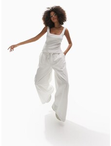 ASOS DESIGN - Pantaloni cargo stile parachute bianchi con fondo aperto-Bianco