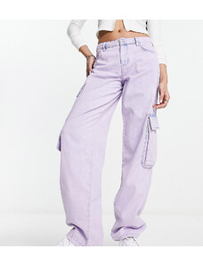 ASYOU - Jeans cargo color lilla slavato-Viola
