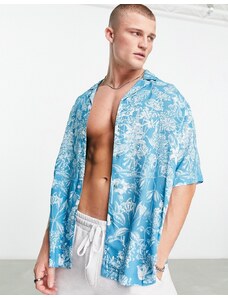 ASOS DESIGN - Camicia oversize squadrata blu con stampa a fiori e rever