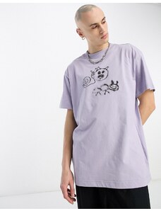 Weekday - T-shirt oversize viola con stampa