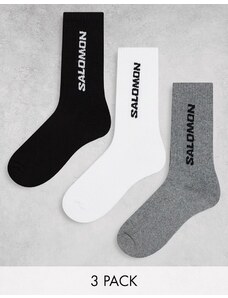Salomon - Confezione da 3 paia di calzini unisex alla caviglia per tutti i giorni bianchi, neri e grigi-Black