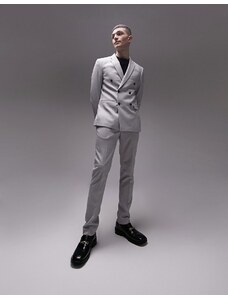 Topman - Pantaloni da abito skinny grigi con motivo a spina di pesce-Grigio