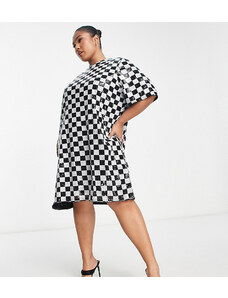 Vero Moda Curve - Vestito corto con paillettes bianco e nero a scacchi-Multicolore