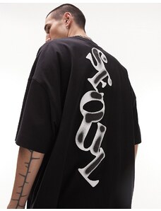 Topman - T-shirt super oversize nera con stampa di Seoul sul davanti e sul retro-Black
