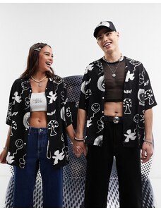 ASOS DESIGN - Collaborazione con Smiley - Camicia oversize unisex squadrata nera e bianca con stampa e rever-Black