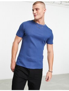 ASOS DESIGN - T-shirt elegante attillata blu navy a coste