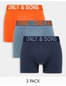 Only & Sons - Confezione da 3 boxer aderenti multicolore con fascia in vita con logo