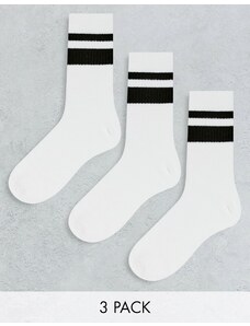 Weekday - Confezione da 3 calze sportive bianche a righe nere-Bianco