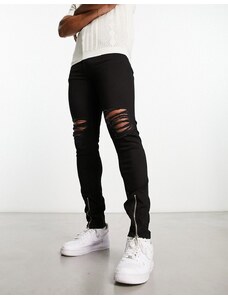 ASOS DESIGN - Jeans skinny neri con strappi-Black