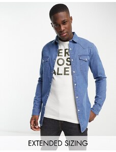 ASOS DESIGN - Camicia di jeans skinny lavaggio medio stile western-Blu