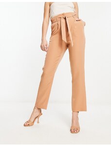 New Look - Pantaloni dritti a vita alta e annodati color cammello-Neutro