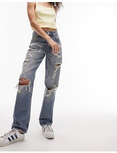 Topshop - Jeans dad fit blu medio con dettagli strappati e riparati