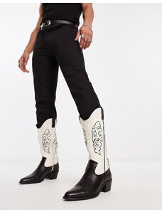 ASOS DESIGN - Stivali stile western con tacco in pelle nera e crema a contrasto-Black