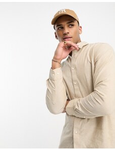 Selected Homme - Camicia a maniche lunghe in misto lino beige-Neutro