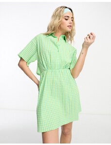 ASOS DESIGN - Vestito camicia corto in seersucker a quadri verdi e gialli con cut-out-Multicolore