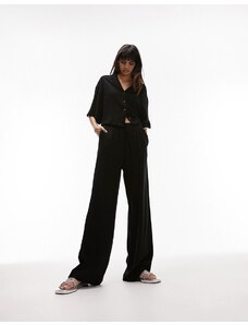 Topshop - Pantaloni comodi a fondo ampio effetto lino nero in coordinato-Black