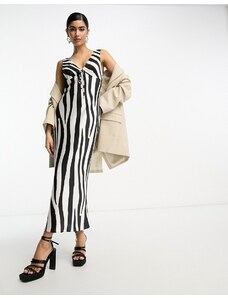 ASOS DESIGN - Vestito midi in raso con stampa zebrata astratta, taglio sbieco e laccetti-Multicolore