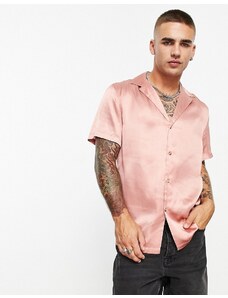 ASOS DESIGN - Camicia in raso rosa polvere con colletto con rever ampi