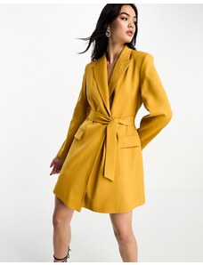 & Other Stories - Vestito blazer corto allacciato in vita in misto lana giallo senape