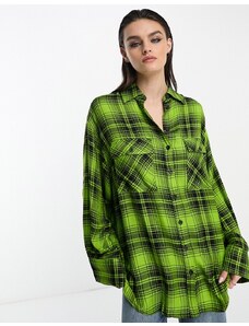 ASOS DESIGN - Camicia oversize con polsini larghi verde fluo a quadri