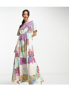 Esclusiva Pieces - Vestito lungo con motivo patchwork a fiori-Multicolore