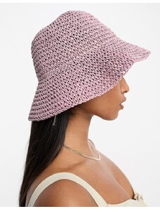 ASOS DESIGN - Cappello da pescatore ripiegabile in paglia all'uncinetto rosa misto