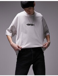 Topman - T-shirt super oversize grigio chiaro con ricamo "Known"