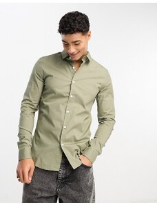 New Look - Camicia kaki attillata in popeline-Verde