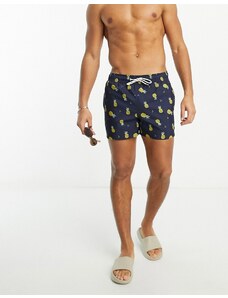 New Look - Pantaloncini da bagno blu navy con stampa di ananas
