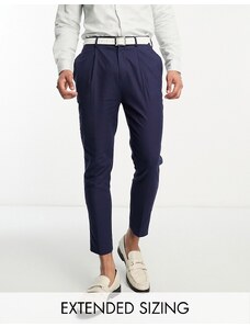 ASOS DESIGN - Pantaloni eleganti affusolati in misto lino blu navy
