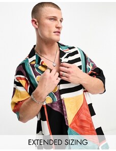 ASOS DESIGN - Camicia squadrata oversize con stampa di ispirazione vintage e rever-Multicolore