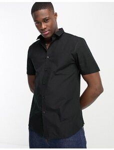 New look - Camicia a maniche corte nera in popeline-Black