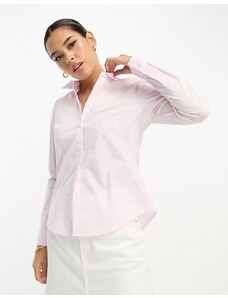 ASOS DESIGN - Camicia aderente a maniche lunghe in cotone elasticizzato a righe rosa e bianche-Multicolore