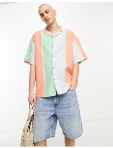 ASOS DESIGN - Camicia oversize squadrata a righe con rever in misto lino-Multicolore