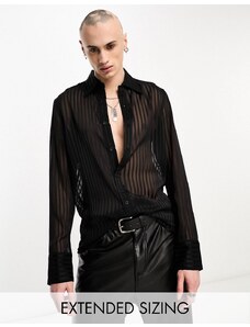 ASOS DESIGN - Camicia trasparente nera a righe con colletto stile anni '70-Black