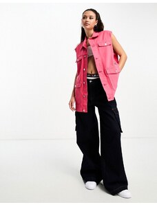 Tommy Jeans - Gilet in denim oversize rosa in coordinato