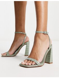 ASOS DESIGN - Nora - Sandali verde salvia effetto coccodrillo con tacco largo