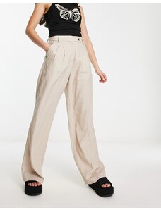 Bershka - Pantaloni a vita alta a fondo ampio in lino color sabbia-Grigio