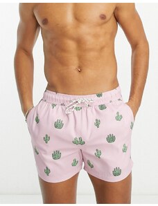 New Look - Pantaloncini da bagno rosa con stampa di cactus